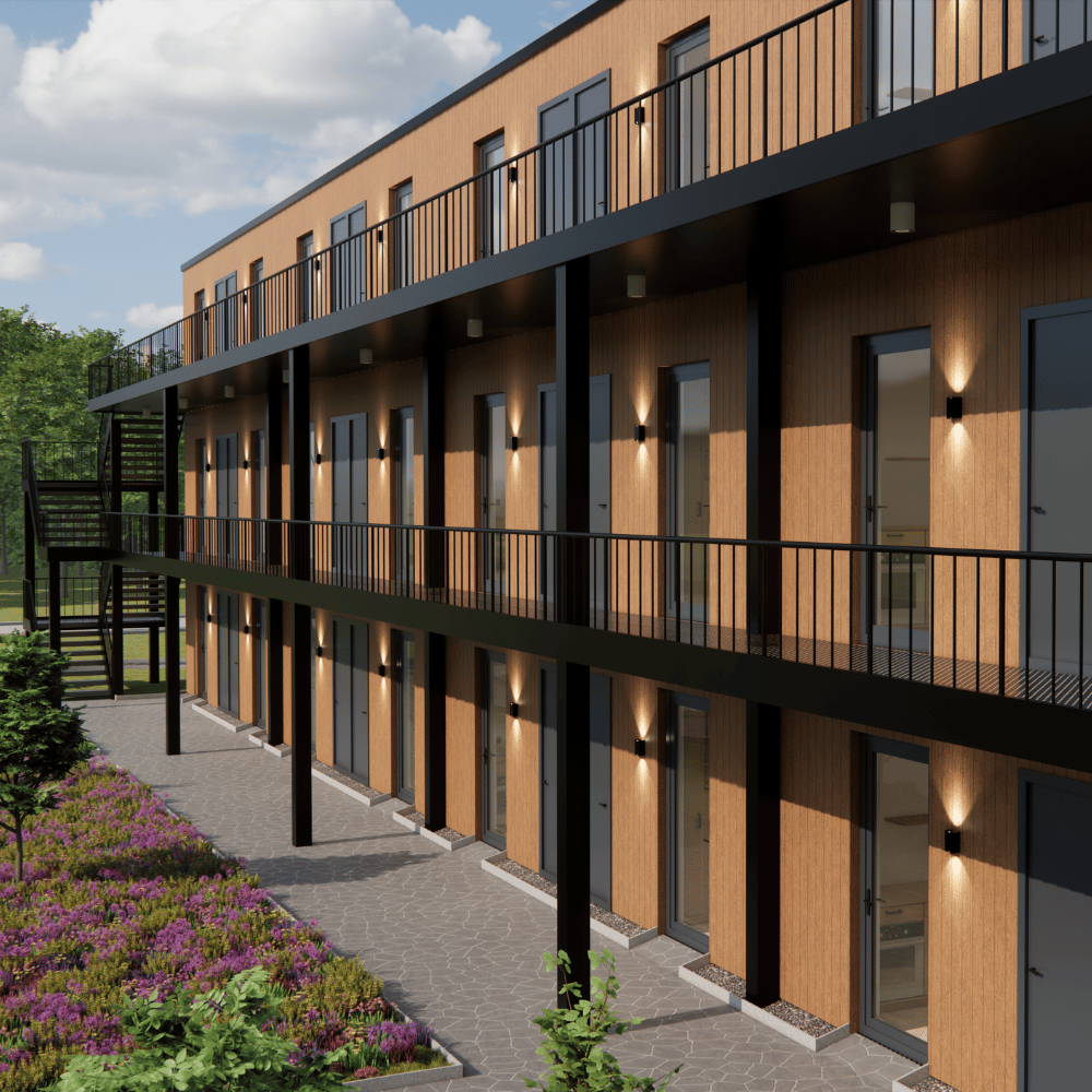 stacked homes at the Sett Living campus